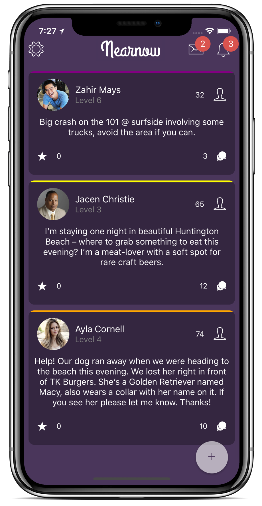 social app view on mainscreen with posts